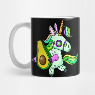 Steampunk Kawaii Unicorn Robot Holding Avocado Mug